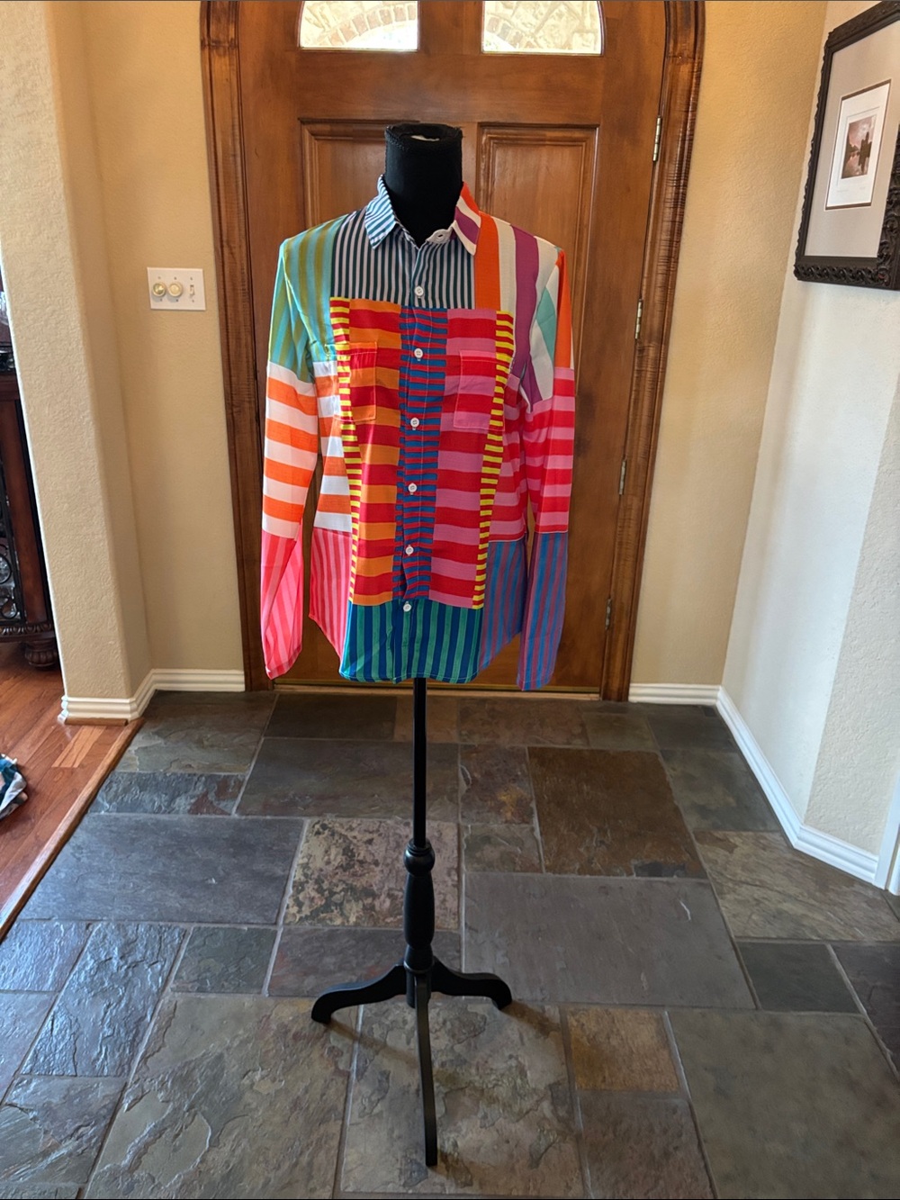 Source Unknown Multicolor Striped Women's Button-Front Blouse
